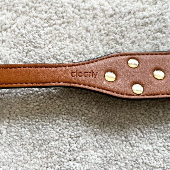 CLEARLY TAN HANDBAG GOLD STUDDED CROSSBODY STRAP TRENDY STYLISH UNIQUE CHIC - Picture 4 of 5